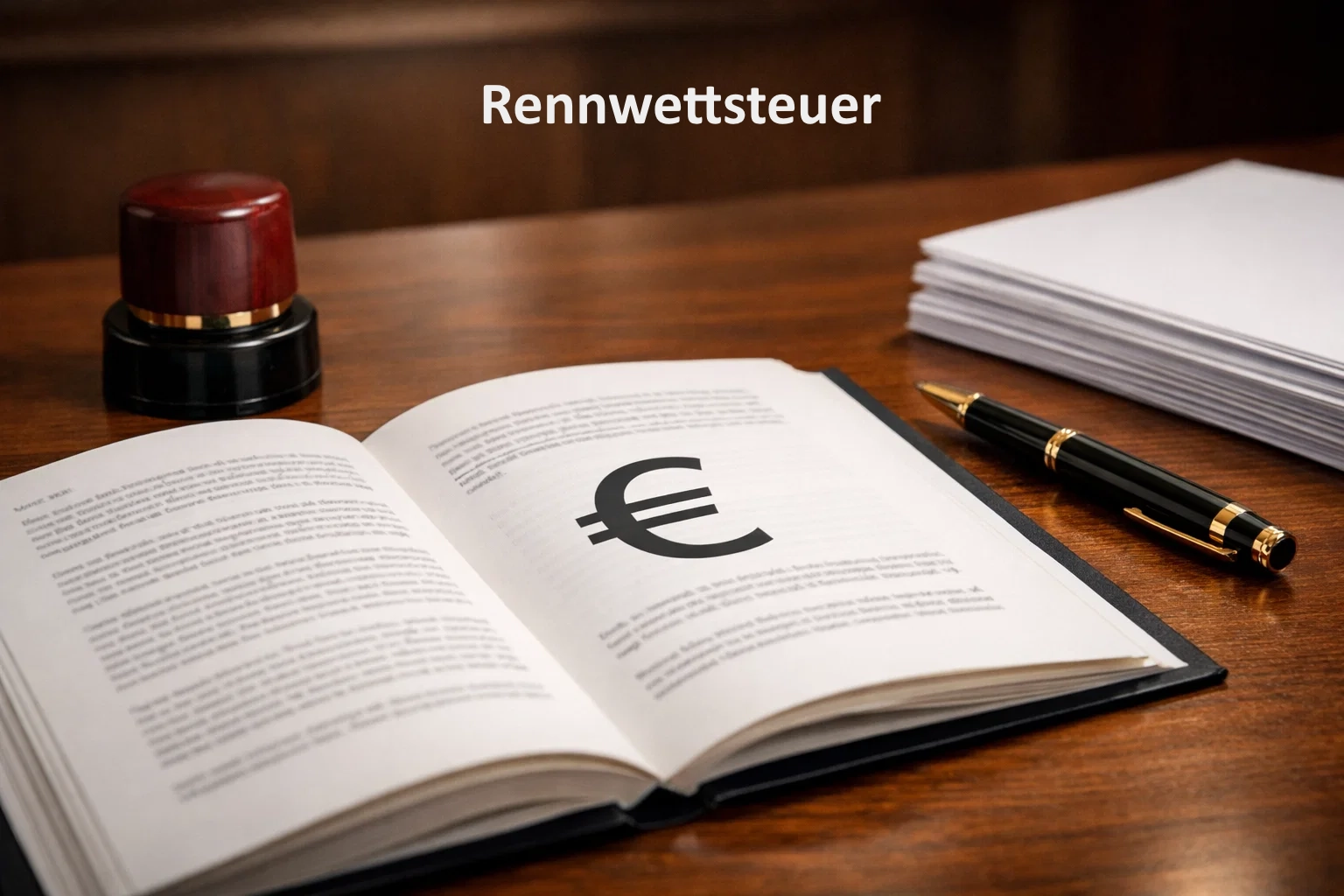Offizielle Gesetzesdokumente mit dem Zeichen € und einem Stempel auf einem Schreibtisch